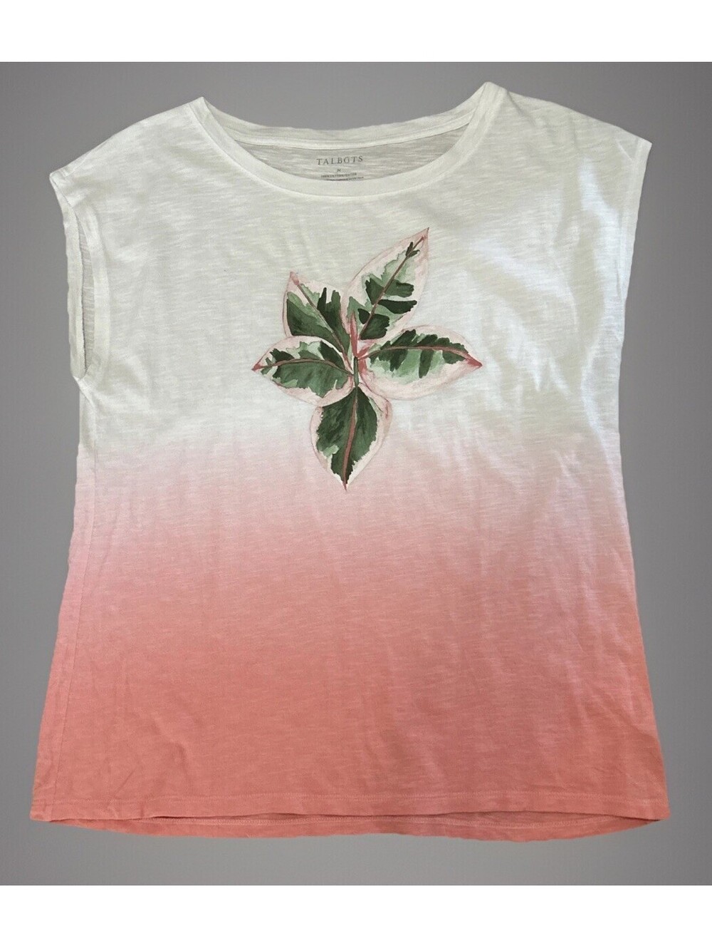 Talbot Size M White & Pink Tie-dye Leaf Print Sleeveless Knit Top Nature Topics